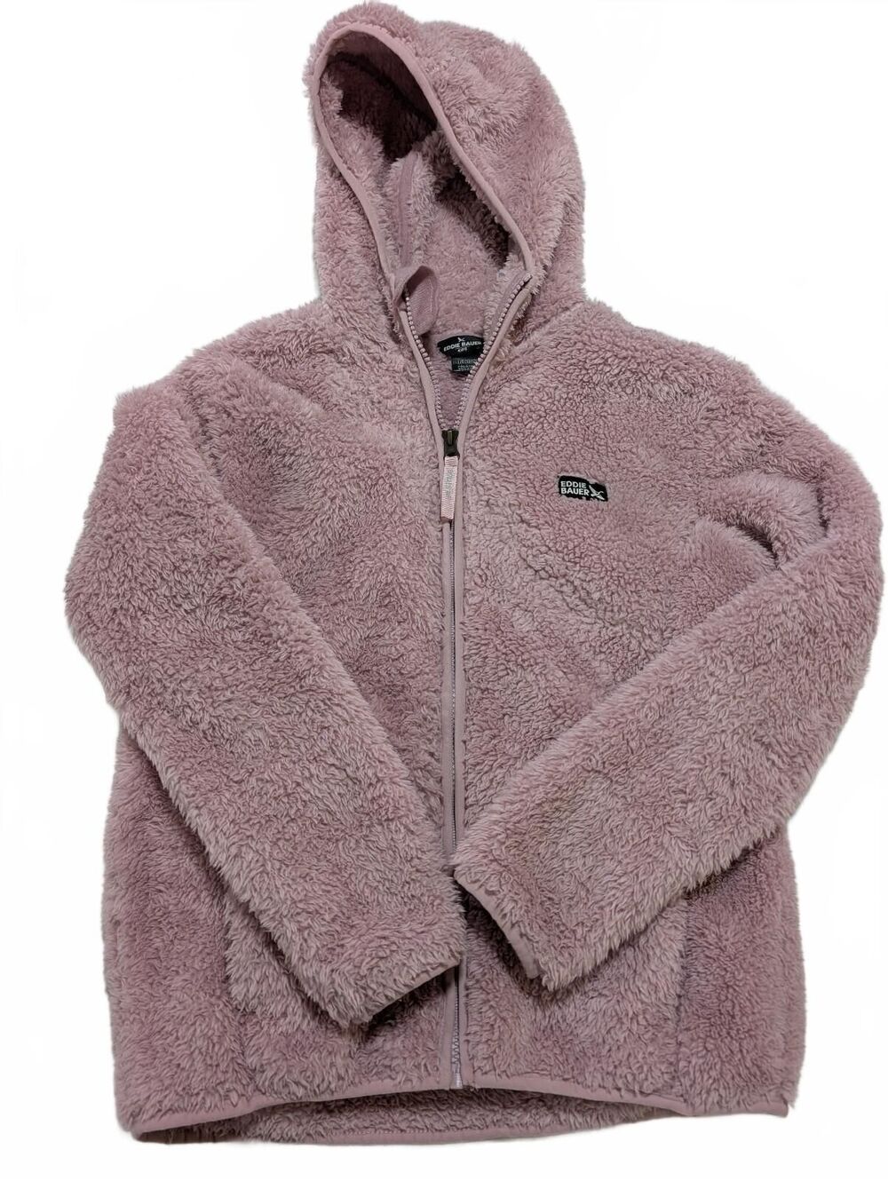 Eddie Bauer Fleece Hoodie Kids L 10/12 Pink Sherpa Full Zip Jacket Gorpcore Warm